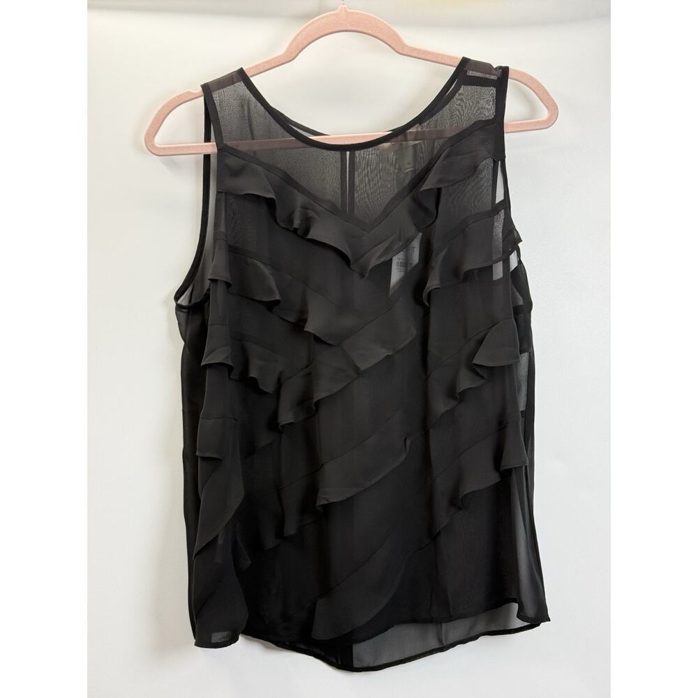 Ann Taylor Loft Top Womens Medium Black Tiered Ruffle Tunic Whimsical Fairy Goth